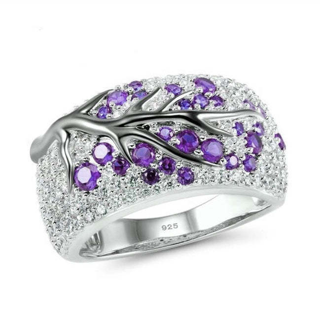 Pink - Blue - Green Tree Embellished Moissanite Diamonds 18k White Gol
