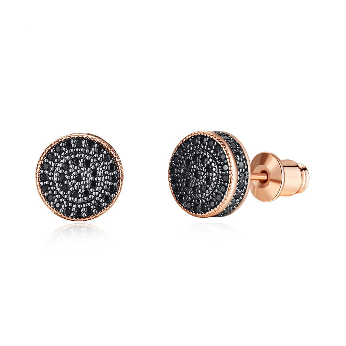 Black - White Circle Timeless Moissanite Diamonds Elegant 18k Vermeil/Rose Gold Plated Vintage Stud Earrings | Mix Mix Style-Mix MIx Style