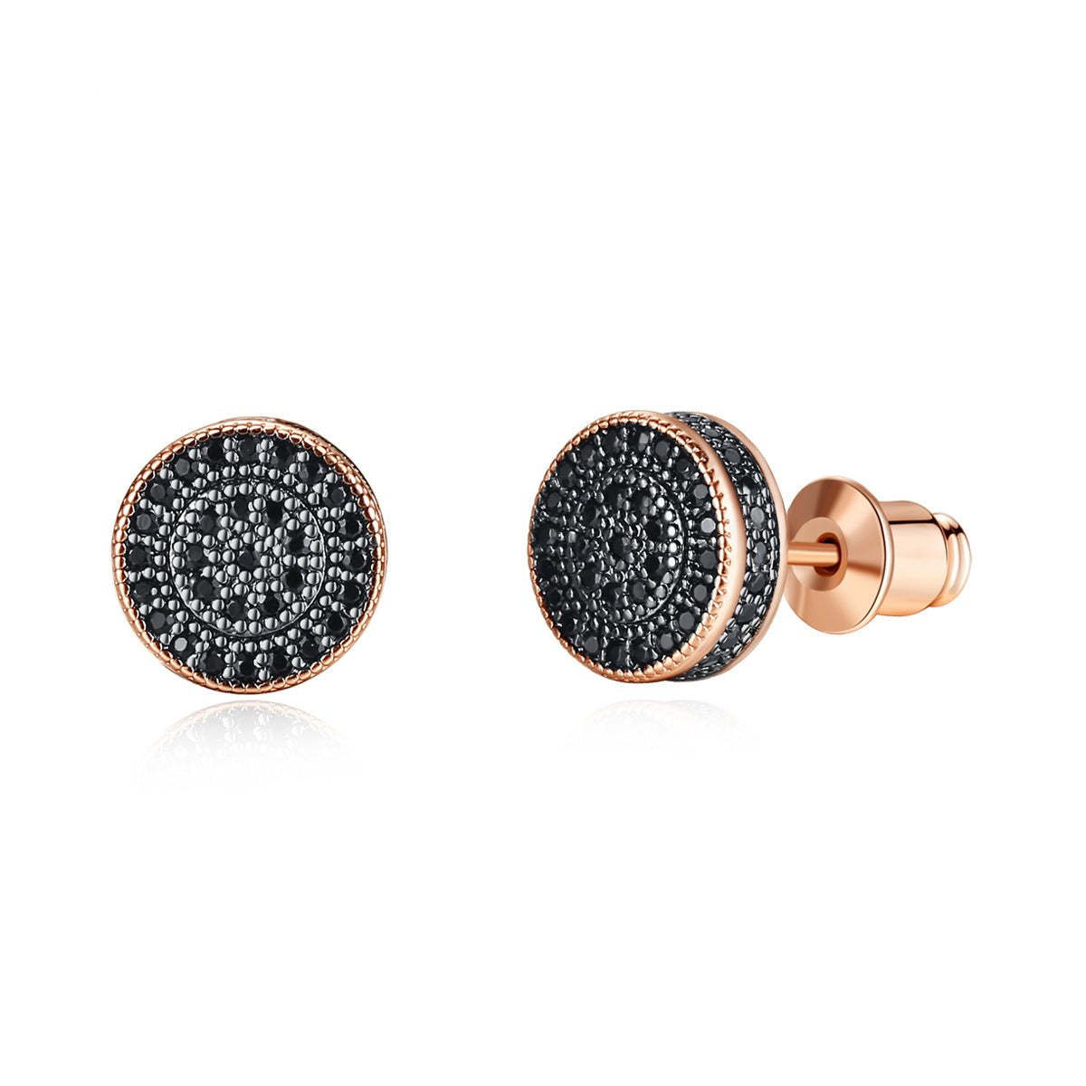 Black - White Circle Timeless Moissanite Diamonds Elegant 18k Vermeil/Rose Gold Plated Vintage Stud Earrings | Mix Mix Style-Mix MIx Style