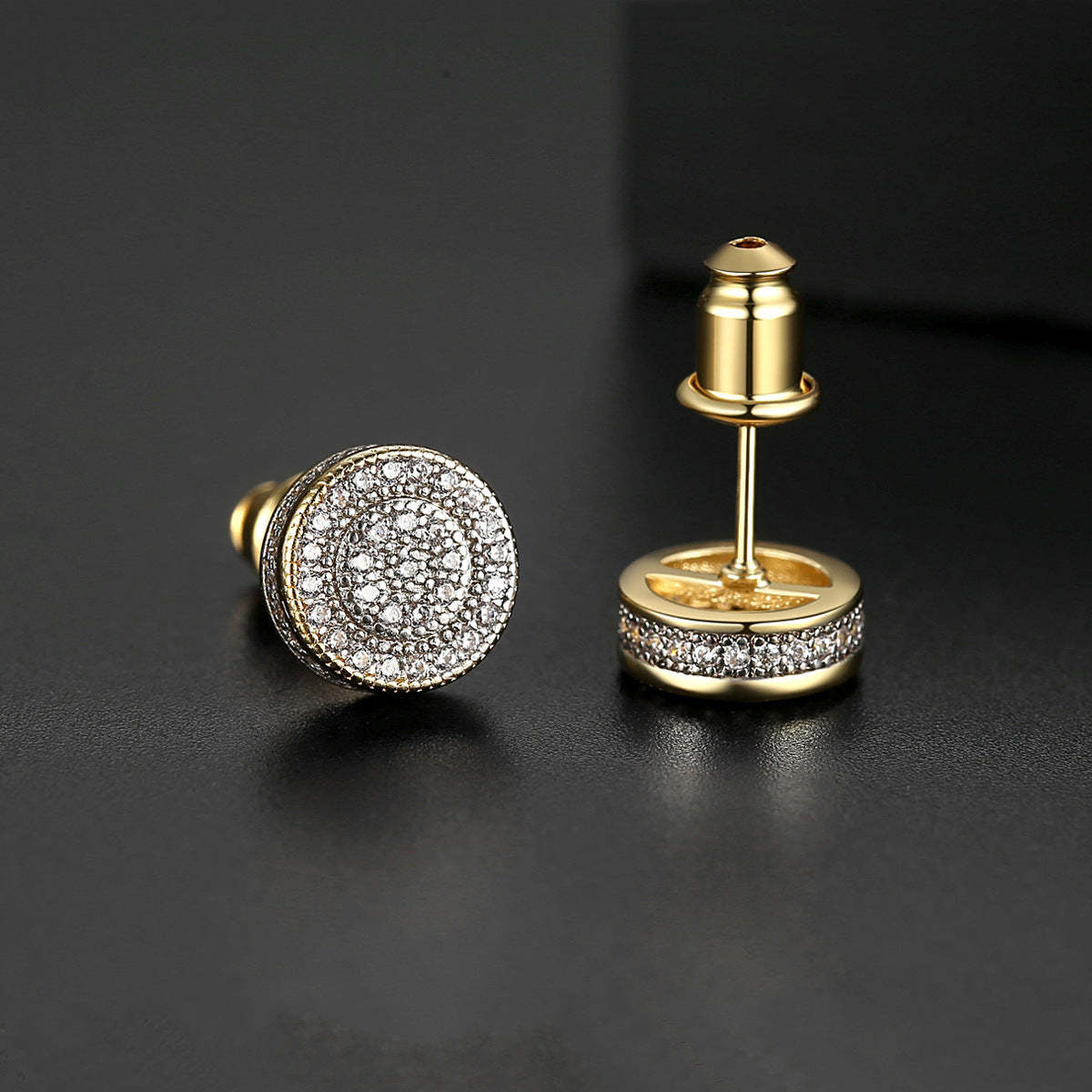 Black - White Circle Timeless Moissanite Diamonds Elegant 18k Vermeil/Rose Gold Plated Vintage Stud Earrings | Mix Mix Style-Mix MIx Style