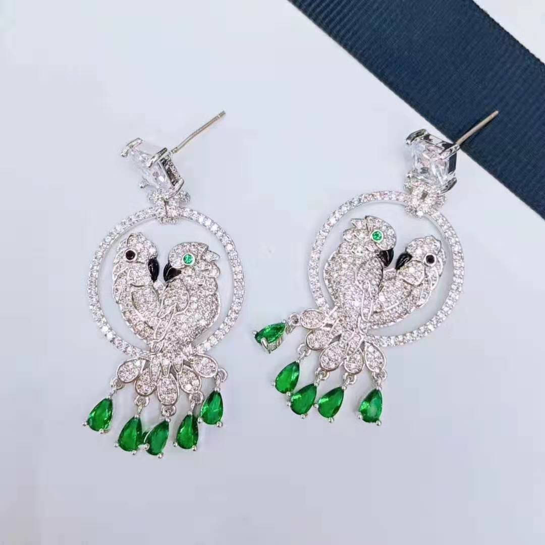 European and American earrings micro-paved chrysoprase double parrot earrings women's drop gem evening lovebird luxury earrings wholesale-Mix MIx Style