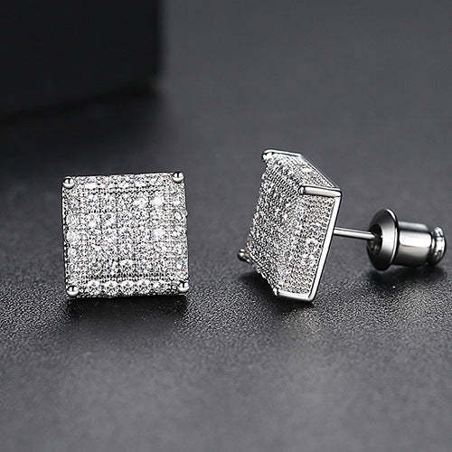 White - Black Square Classic Trendy Moissanite Micro Diamonds Dainty 1