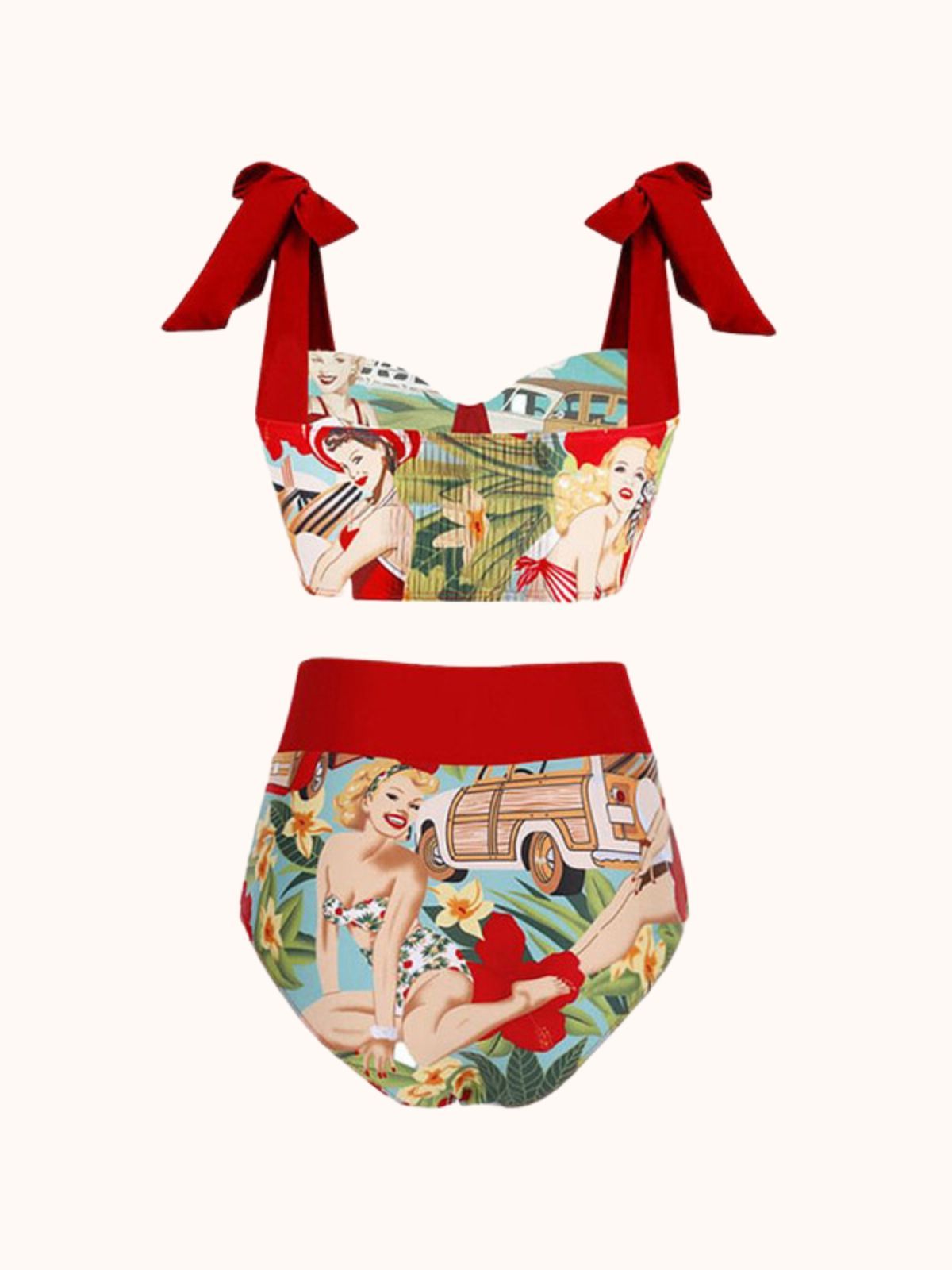 Red Printed Bikini Three Piece Set | Mix Mix Style-Mix MIx Style