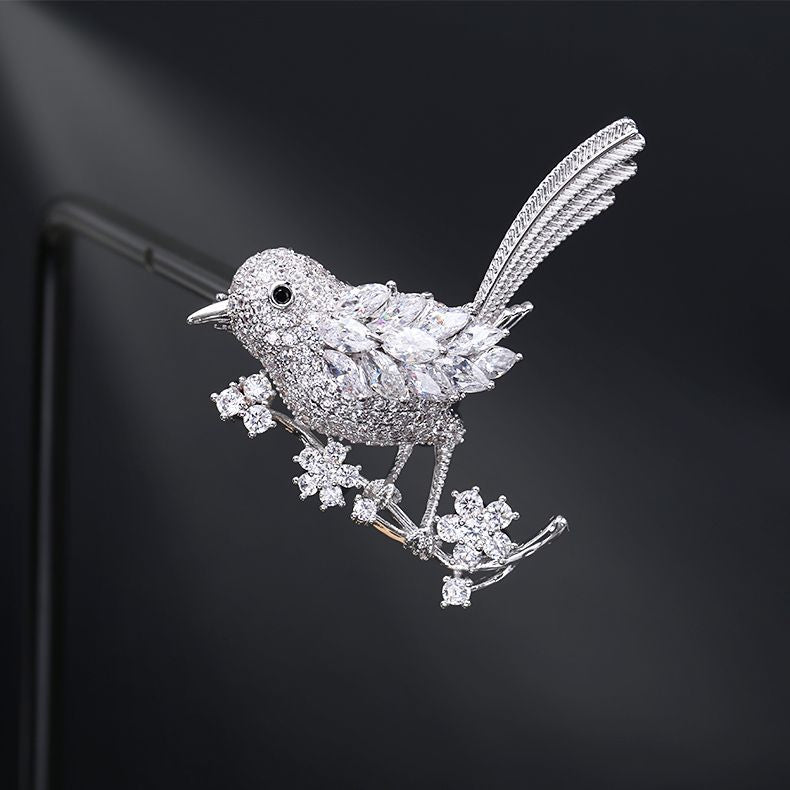 Japanese and Korean fashion women's fashionable temperament cute bird brooch suit simple zircon inlaid accessories corsage jewelry-Mix MIx Style
