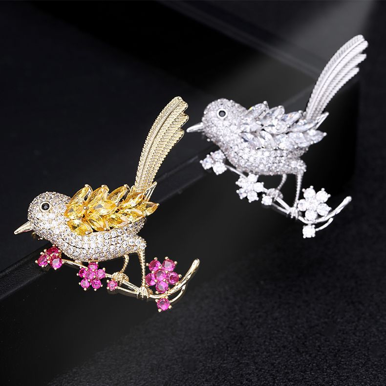 Japanese and Korean fashion women's fashionable temperament cute bird brooch suit simple zircon inlaid accessories corsage jewelry-Mix MIx Style