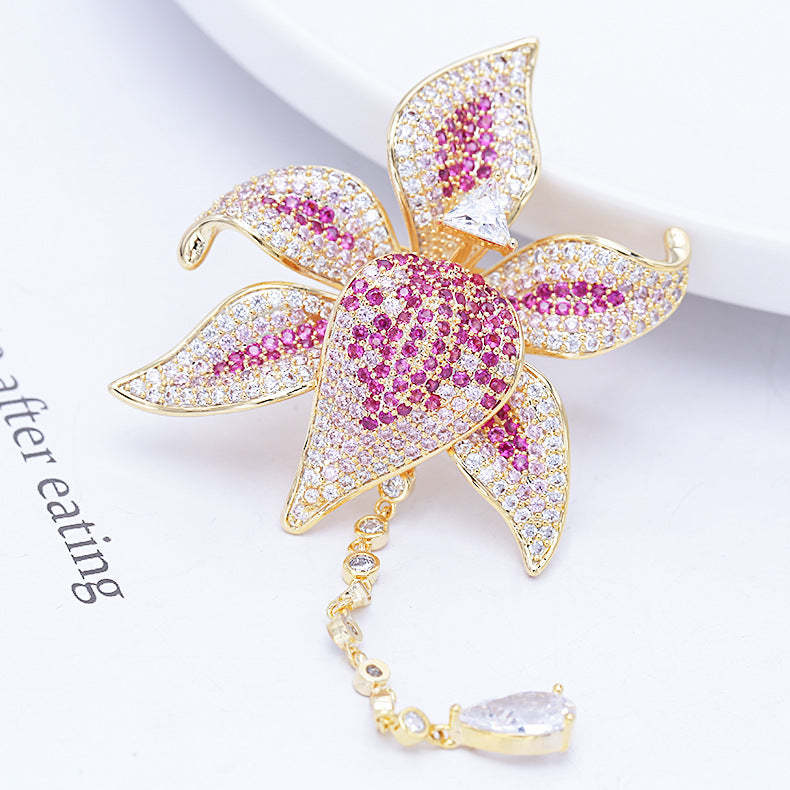 New Japanese and Korean high-end temperament personalized corsage heavy industry colorful zircon suit coat accessories flower brooch for women-Mix MIx Style