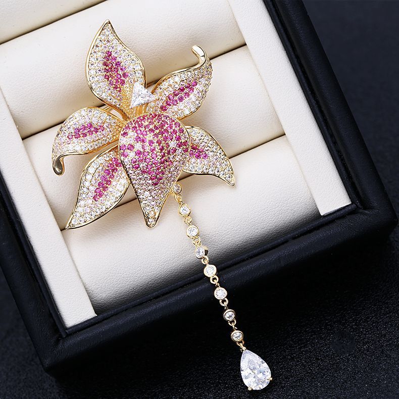 New Japanese and Korean high-end temperament personalized corsage heavy industry colorful zircon suit coat accessories flower brooch for women-Mix MIx Style