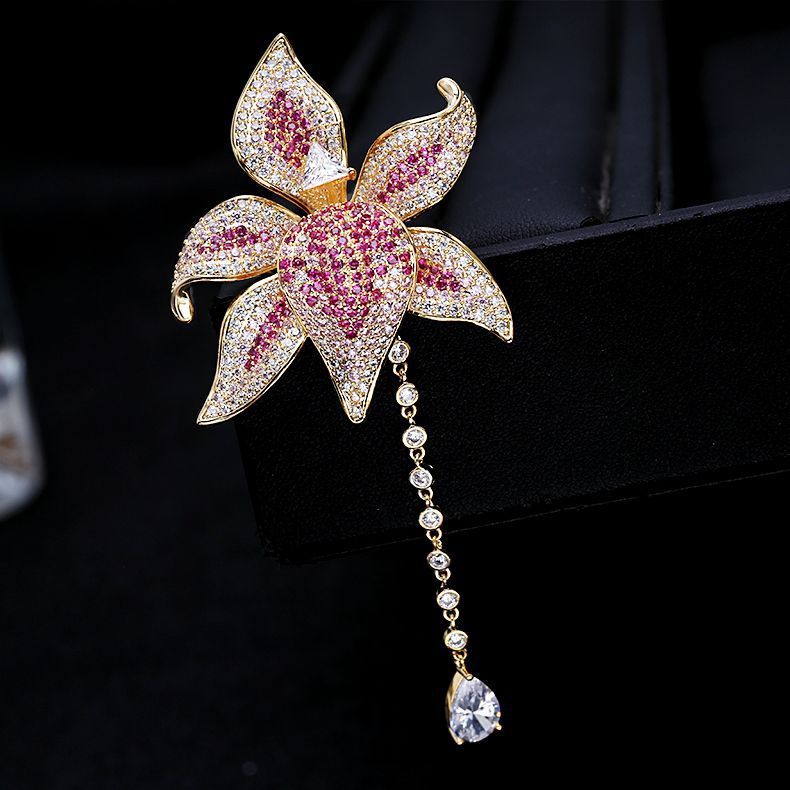 New Japanese and Korean high-end temperament personalized corsage heavy industry colorful zircon suit coat accessories flower brooch for women-Mix MIx Style