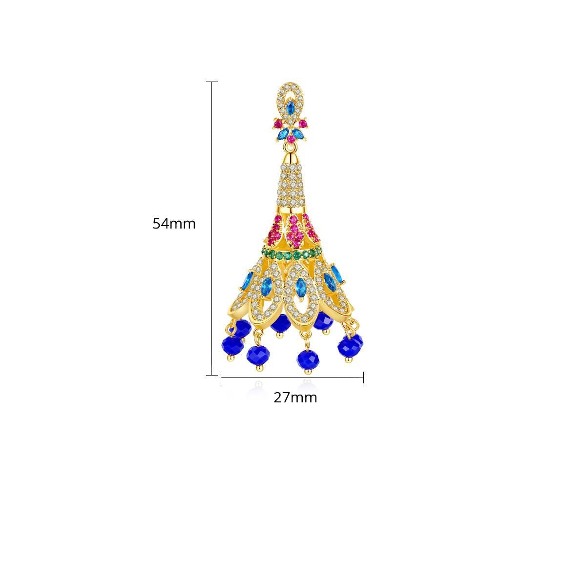 Peacock Feather Multicolor Moissanite Diamonds Luxury 18k Vermeil Gold Plated Vintage Retro Drop Earrings | Mix Mix Style-Mix MIx Style
