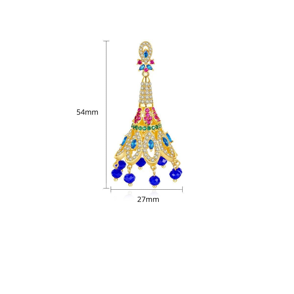 Peacock Feather Multicolor Moissanite Diamonds Luxury 18k Vermeil Gold Plated Vintage Retro Drop Earrings | Mix Mix Style-Mix MIx Style