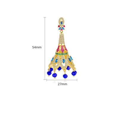Peacock Feather Multicolor Moissanite Diamonds Luxury 18k Vermeil Gold Plated Vintage Retro Drop Earrings | Mix Mix Style-Mix MIx Style