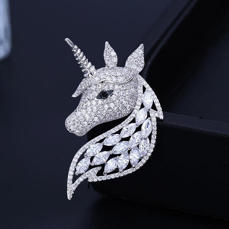 Korean high-end corsage, fashionable and personalized zircon-encrusted suit coat accessories, animal jewelry, unicorn brooch for women-Mix MIx Style