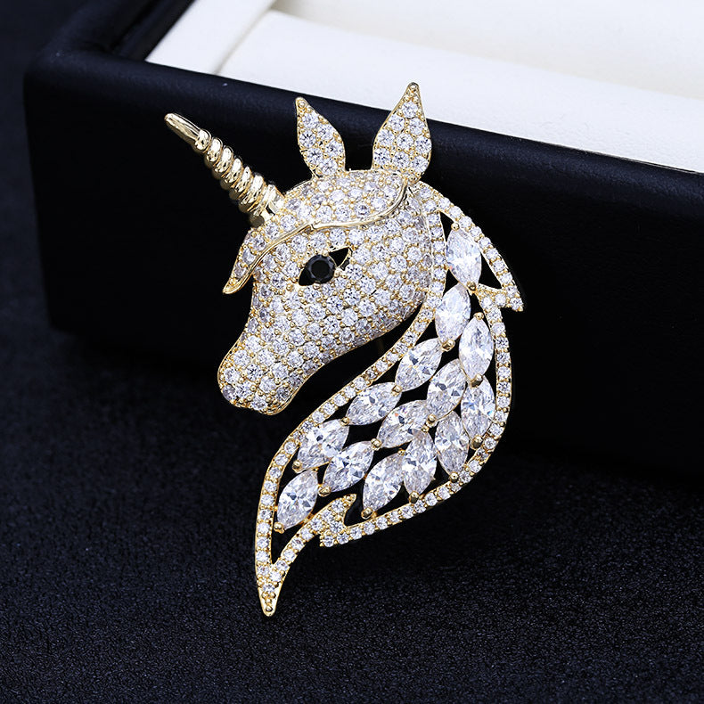Korean high-end corsage, fashionable and personalized zircon-encrusted suit coat accessories, animal jewelry, unicorn brooch for women-Mix MIx Style