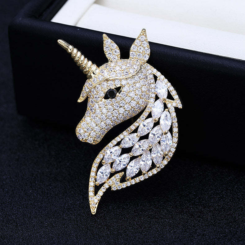 Korean high-end corsage, fashionable and personalized zircon-encrusted suit coat accessories, animal jewelry, unicorn brooch for women-Mix MIx Style
