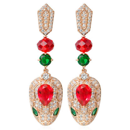 New style 925 silver needle fashion European and American cool style diamond snake earrings for women round snake head earrings colorful luxury-Mix MIx Style