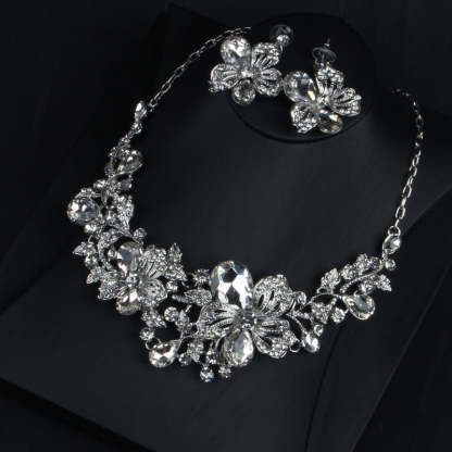 Flower Purple & Green Vintage Retro Pendant Diamonds Luxury 18k Gold Plated Necklace & Earrings Jewelry Set | Mix Mix Style-Mix MIx Style