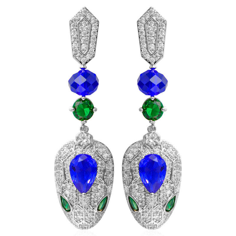 New style 925 silver needle fashion European and American cool style diamond snake earrings for women round snake head earrings colorful luxury-Mix MIx Style