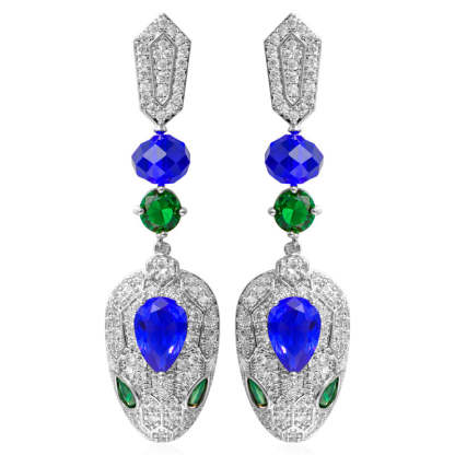 New style 925 silver needle fashion European and American cool style diamond snake earrings for women round snake head earrings colorful luxury-Mix MIx Style