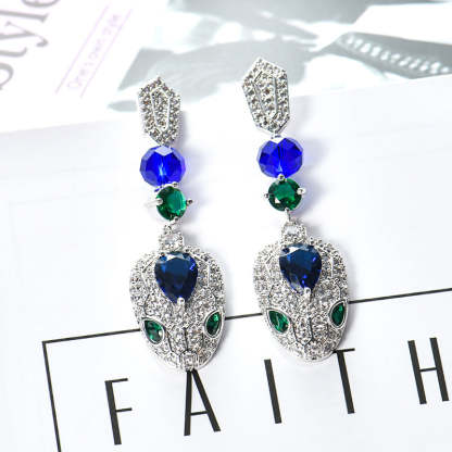 New style 925 silver needle fashion European and American cool style diamond snake earrings for women round snake head earrings colorful luxury-Mix MIx Style