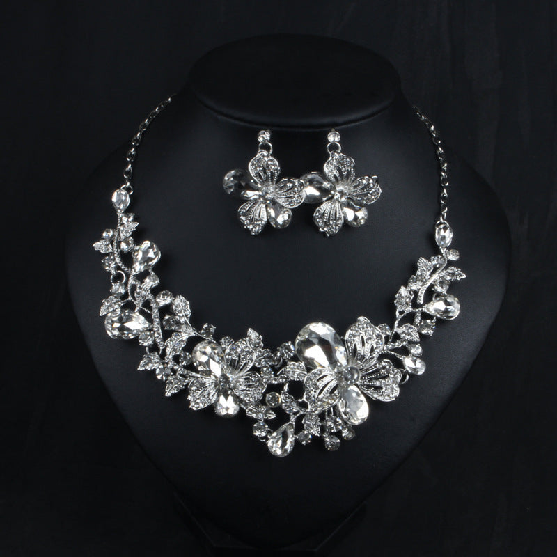 Flower Purple & Green Vintage Retro Pendant Diamonds Luxury 18k Gold Plated Necklace & Earrings Jewelry Set | Mix Mix Style-Mix MIx Style