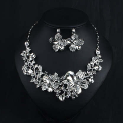 Flower Purple & Green Vintage Retro Pendant Diamonds Luxury 18k Gold Plated Necklace & Earrings Jewelry Set | Mix Mix Style-Mix MIx Style