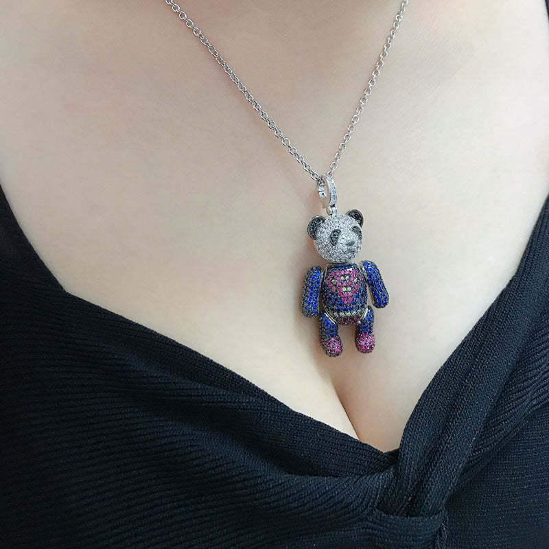 National style new panda necklace gold-plated Superman bear pendant three-dimensional fashion trendy men and women same style bear long necklace-Mix MIx Style