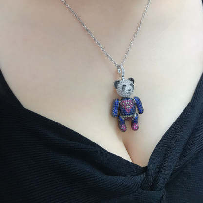 National style new panda necklace gold-plated Superman bear pendant three-dimensional fashion trendy men and women same style bear long necklace-Mix MIx Style