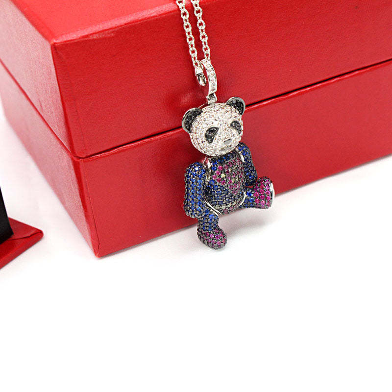 National style new panda necklace gold-plated Superman bear pendant three-dimensional fashion trendy men and women same style bear long necklace-Mix MIx Style