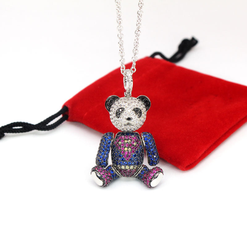 National style new panda necklace gold-plated Superman bear pendant three-dimensional fashion trendy men and women same style bear long necklace-Mix MIx Style