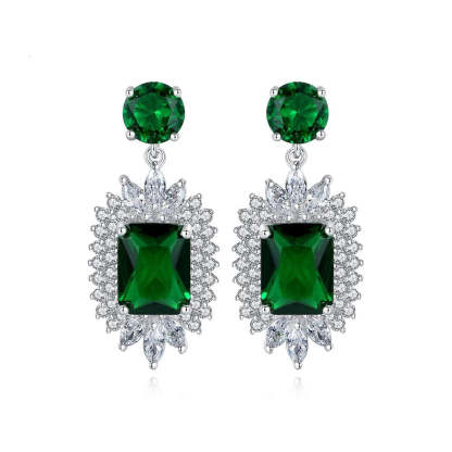 Green - White Timeless Radiant Cut Moissanite Diamonds Luxury 18k White Gold Plated Retro Drop Earrings | Mix Mix Style-Mix MIx Style