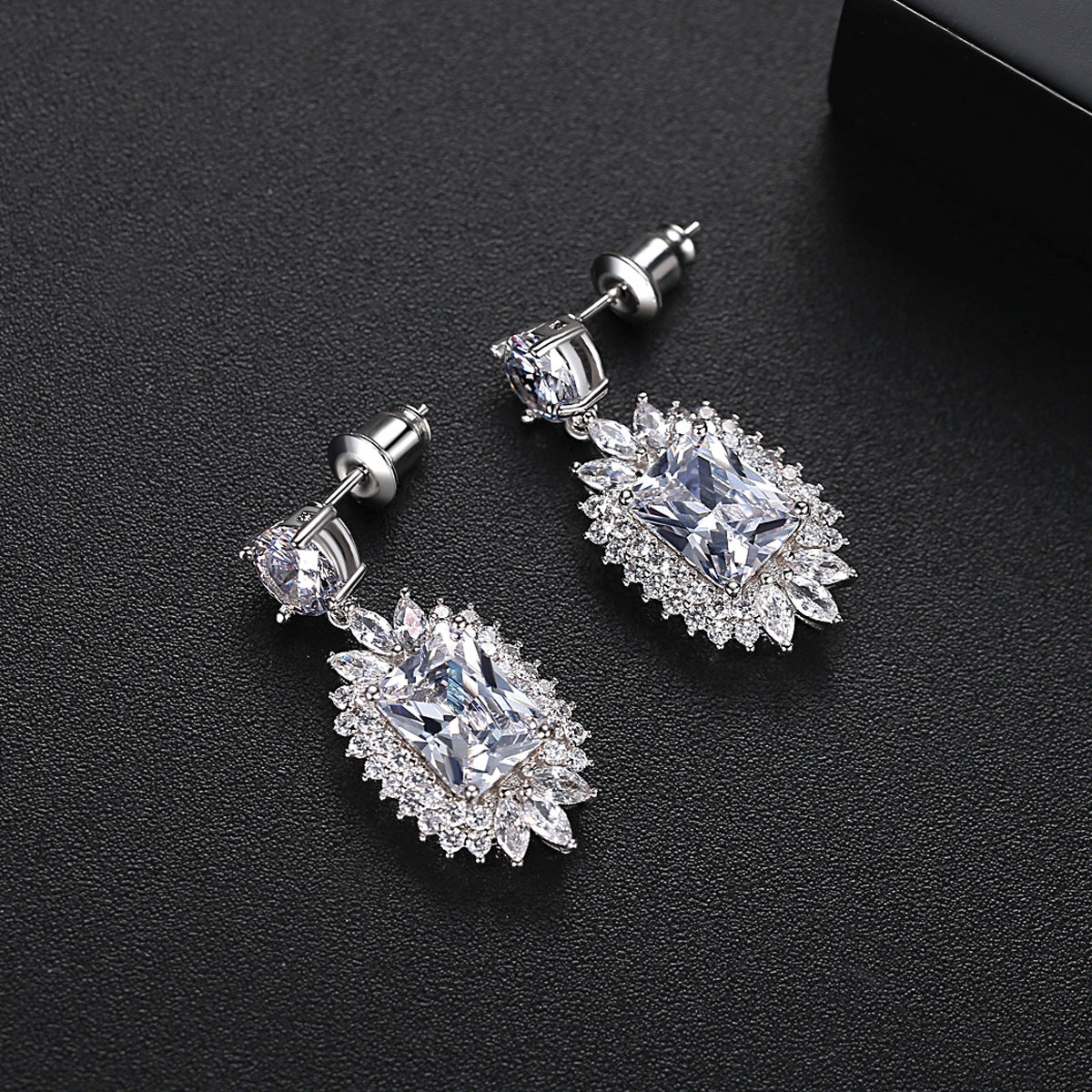 Green - White Timeless Radiant Cut Moissanite Diamonds Luxury 18k White Gold Plated Retro Drop Earrings | Mix Mix Style-Mix MIx Style