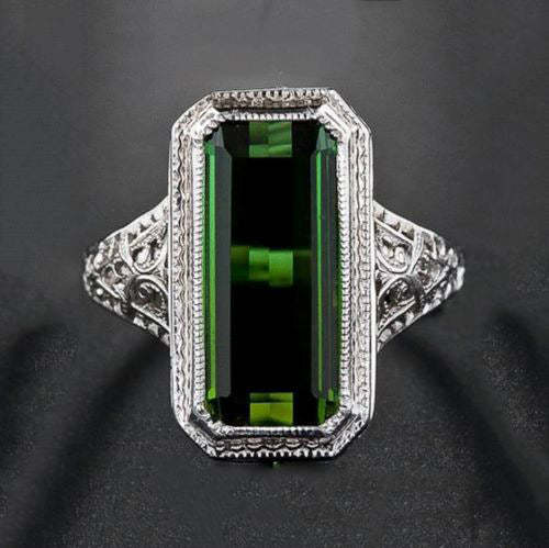 Timeless Red - Purple - Green Emerald Cut Moissanite Diamond 18k White