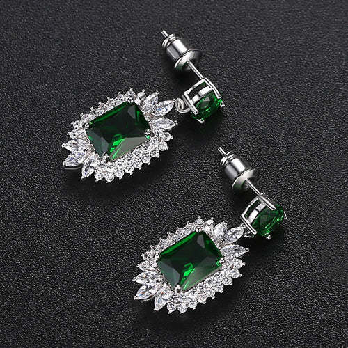 Green - White Timeless Radiant Cut Moissanite Diamonds Luxury 18k White Gold Plated Retro Drop Earrings | Mix Mix Style-Mix MIx Style