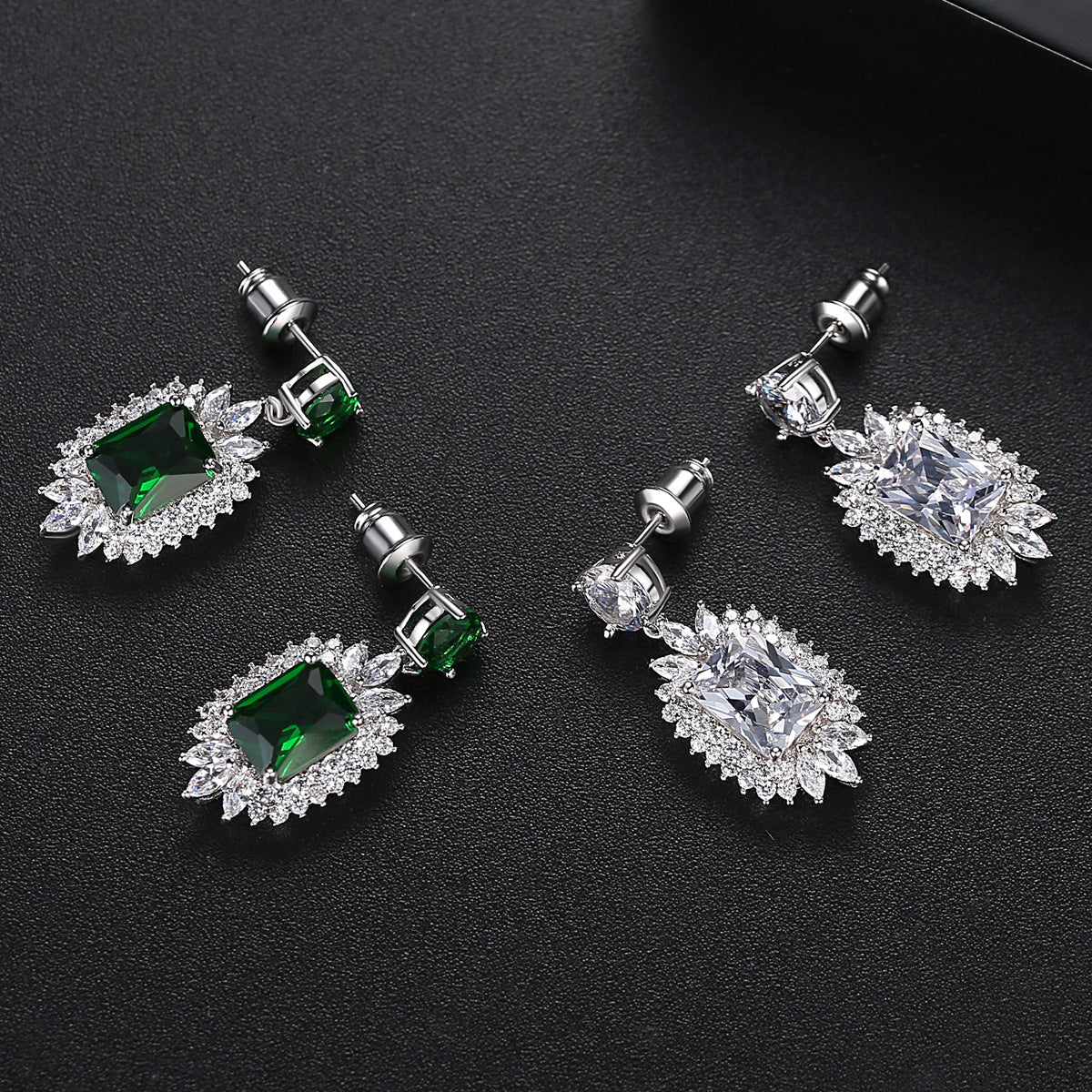 Green - White Timeless Radiant Cut Moissanite Diamonds Luxury 18k White Gold Plated Retro Drop Earrings | Mix Mix Style-Mix MIx Style