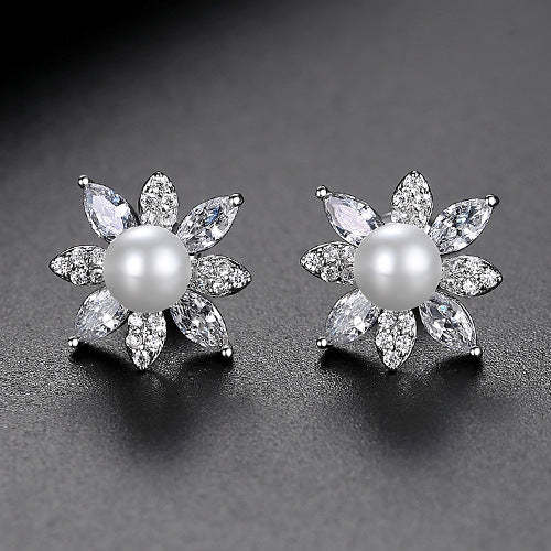 Jinse horse eye earrings AAA zircon earrings crystal pearl earrings Korean fashion sweet girl jewelry factory-Mix MIx Style