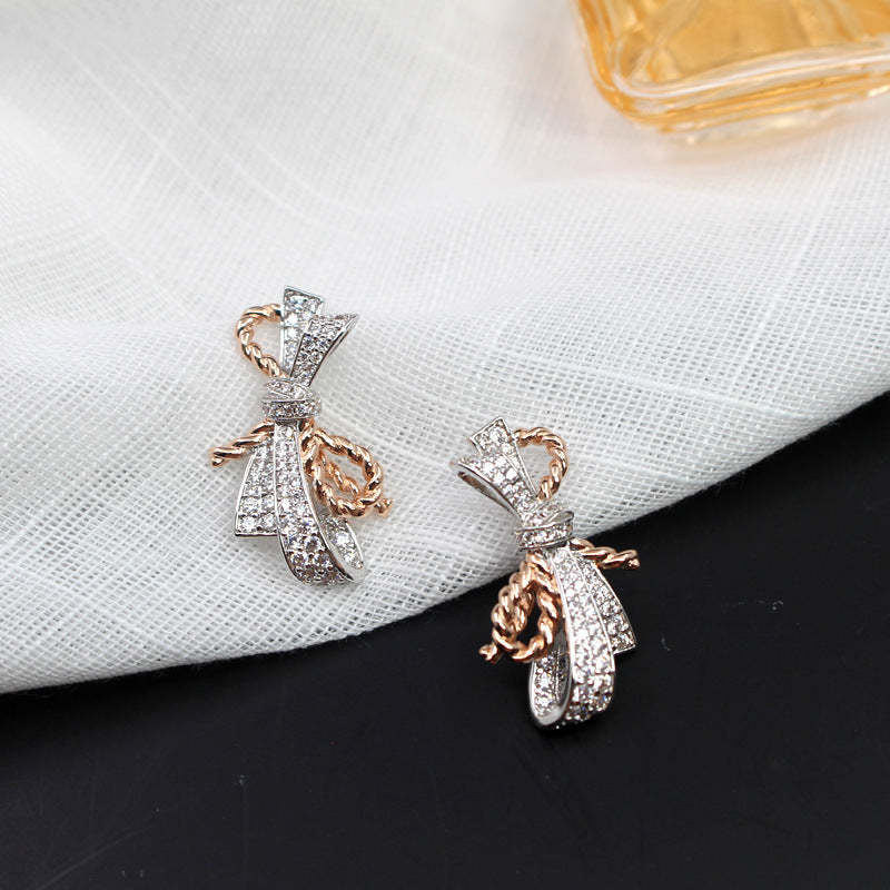 European and American jewelry S925 silver needle bow earrings micro-inlaid zircon cross-border color separation gold-plated bow ladies earrings-Mix MIx Style