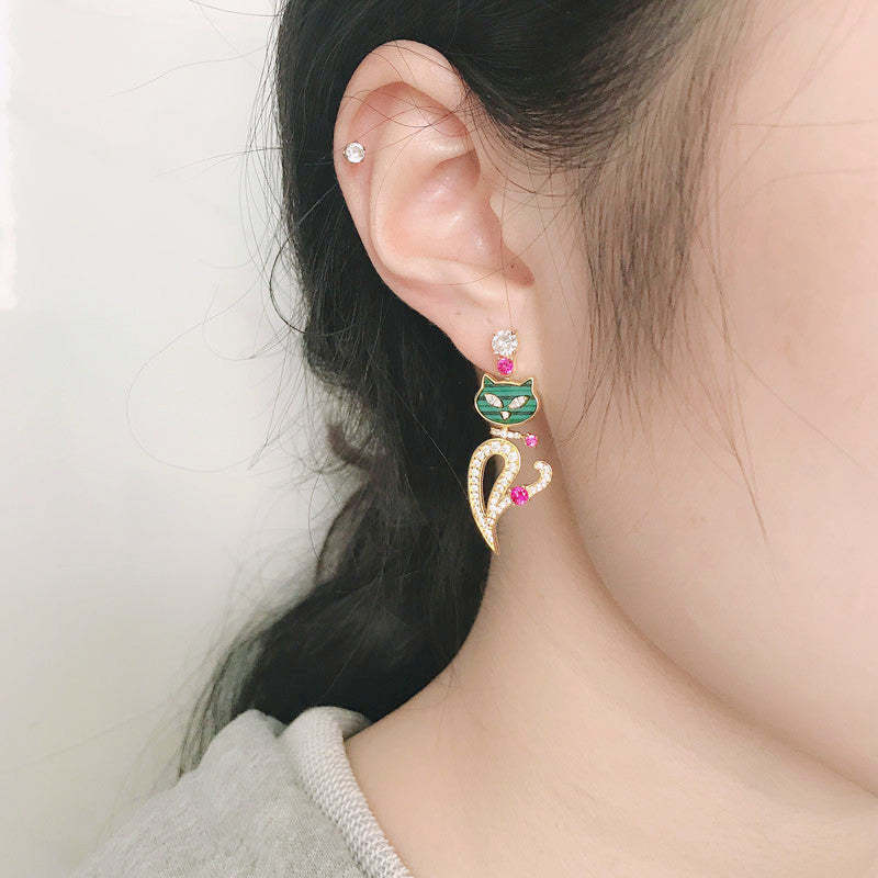 European and American cross-border ins earrings S925 silver cat earrings micro-plated 18K gold fun and playful female cat earrings-Mix MIx Style