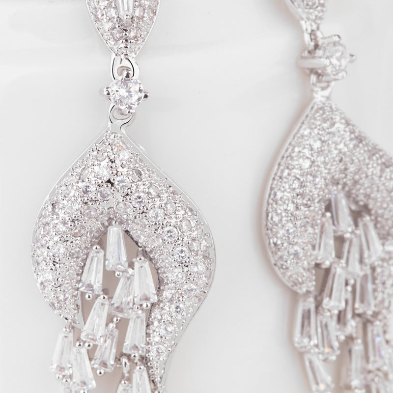 White Tassel Dazzling Moissanite Diamonds Luxury 18k White Gold Plated Vintage Drop Earrings | Mix Mix Style-Mix MIx Style