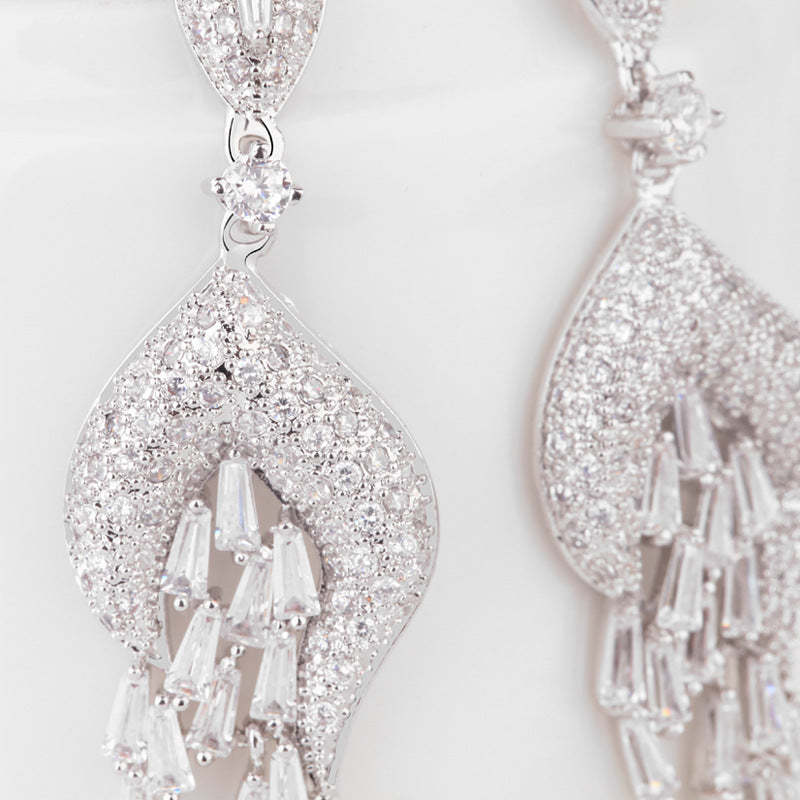 White Tassel Dazzling Moissanite Diamonds Luxury 18k White Gold Plated Vintage Drop Earrings | Mix Mix Style-Mix MIx Style