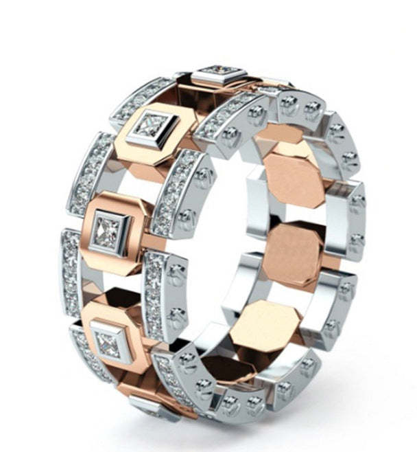 Geometric Retro Two-Color Moissanite Diamond 18k White/Vermeil/Rose Go