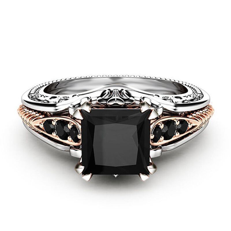 Solitarie Black Princess Cut Moissanite Diamond 18k White/Rose Gold Pl