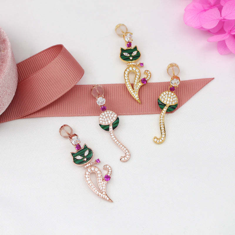 European and American cross-border ins earrings S925 silver cat earrings micro-plated 18K gold fun and playful female cat earrings-Mix MIx Style