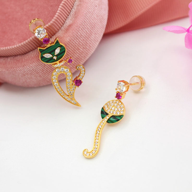 European and American cross-border ins earrings S925 silver cat earrings micro-plated 18K gold fun and playful female cat earrings-Mix MIx Style