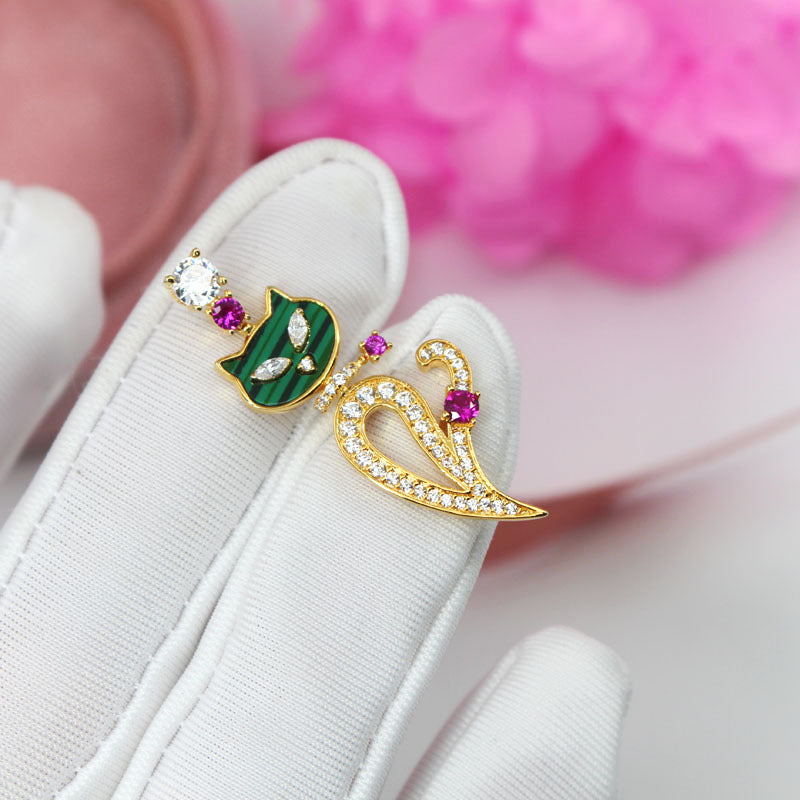 European and American cross-border ins earrings S925 silver cat earrings micro-plated 18K gold fun and playful female cat earrings-Mix MIx Style