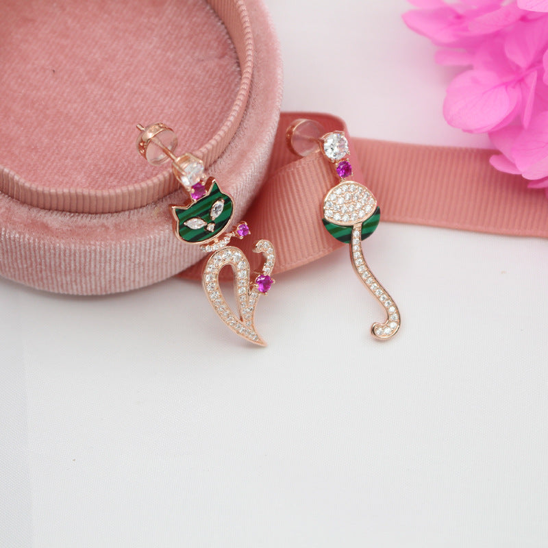 European and American cross-border ins earrings S925 silver cat earrings micro-plated 18K gold fun and playful female cat earrings-Mix MIx Style