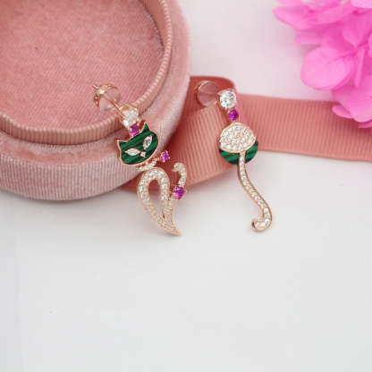 European and American cross-border ins earrings S925 silver cat earrings micro-plated 18K gold fun and playful female cat earrings-Mix MIx Style