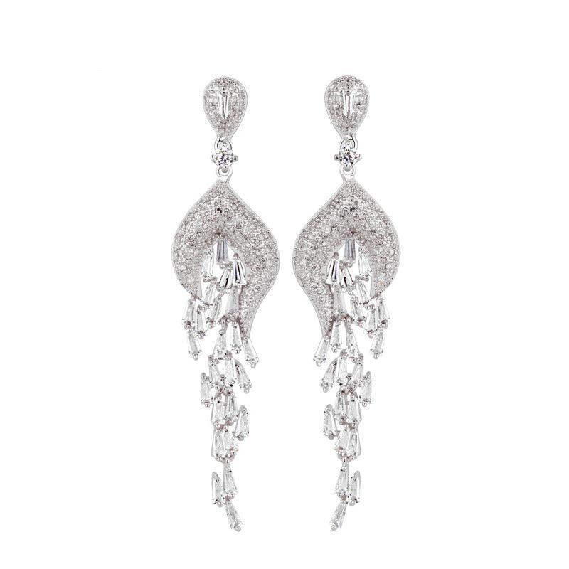 White Tassel Dazzling Moissanite Diamonds Luxury 18k White Gold Plated Vintage Drop Earrings | Mix Mix Style-Mix MIx Style