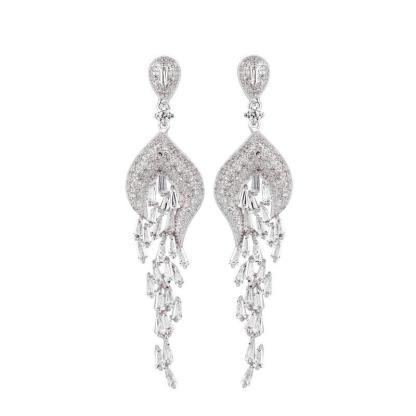 White Tassel Dazzling Moissanite Diamonds Luxury 18k White Gold Plated Vintage Drop Earrings | Mix Mix Style-Mix MIx Style