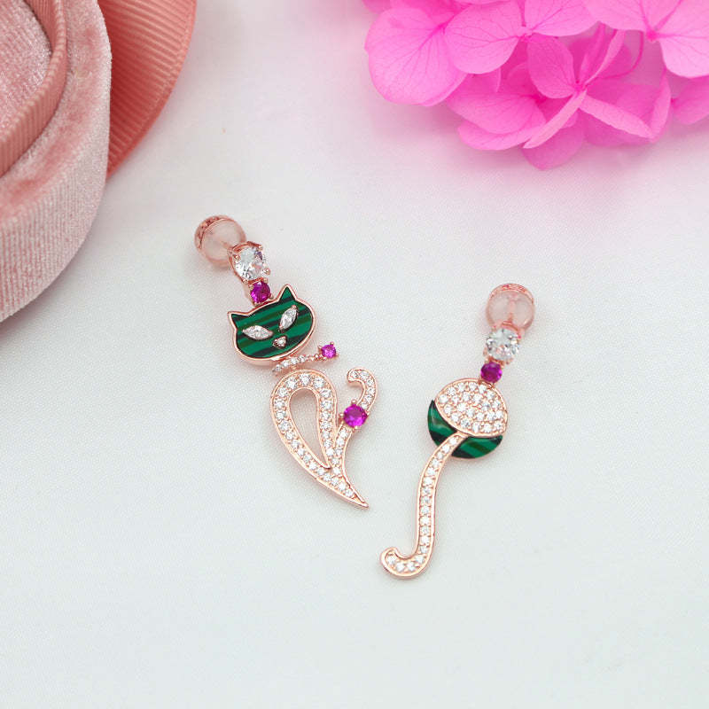 European and American cross-border ins earrings S925 silver cat earrings micro-plated 18K gold fun and playful female cat earrings-Mix MIx Style