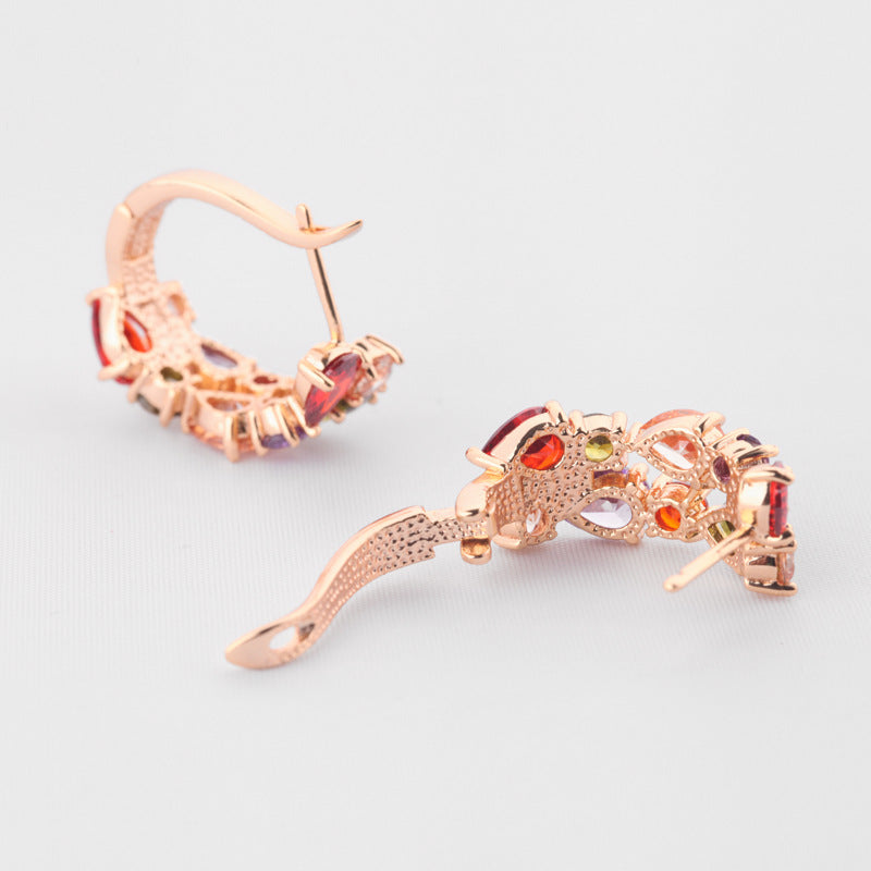 Multicolor Embellished Moissanite Diamonds Luxury 18k Rose Gold Plated Vintage Hoop Earrings | Mix Mix Style-Mix MIx Style
